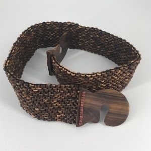 Brown Wooden Belt Hard Wood Clasp Elastic Stretch